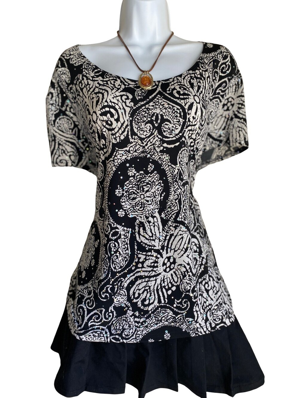 Y2K Brittany Black Women's Size L Boho Paisley Blouse Tunic Whimsigoth Goth